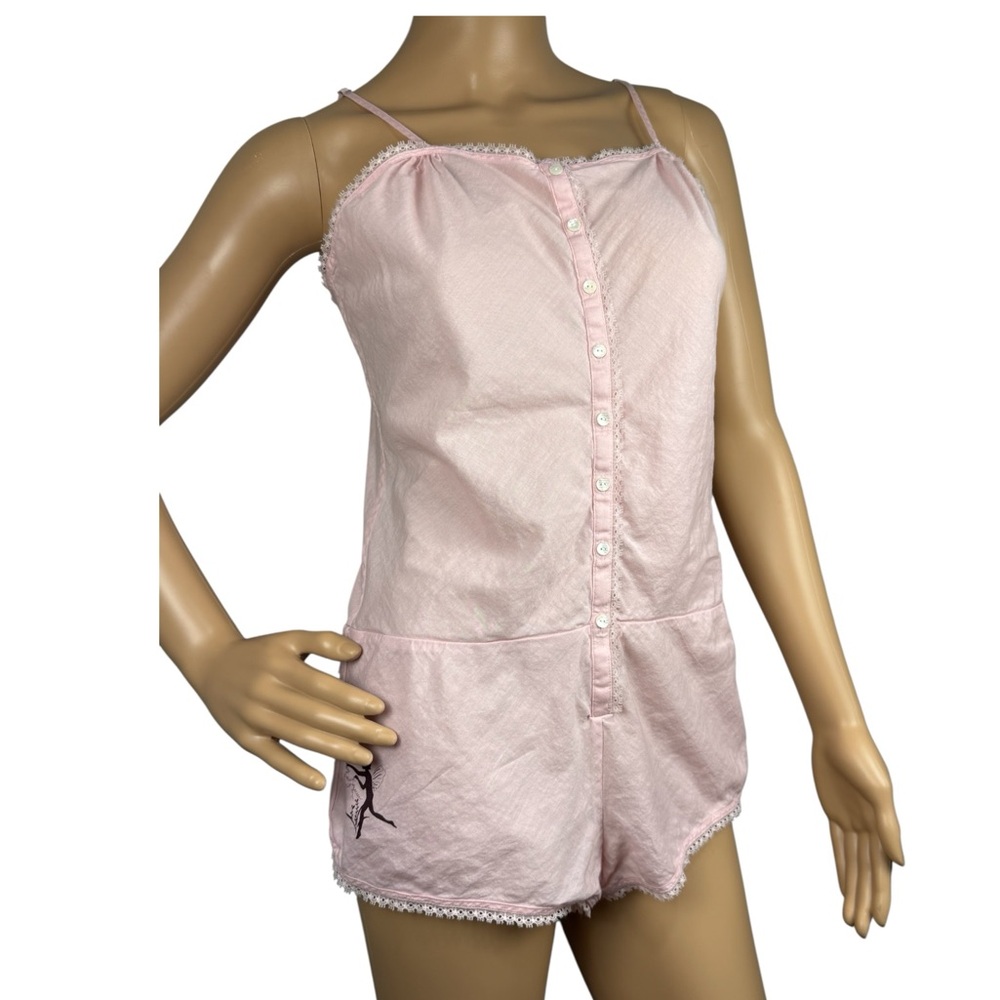 Y2K Victorias Secret Light Pink Romper White Lace Trim Small Organic Cotton Fair